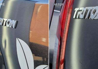 Mitsubishi-Triton-tailgate-dent-repaired-with-on-site-quote-and-repair-same-day